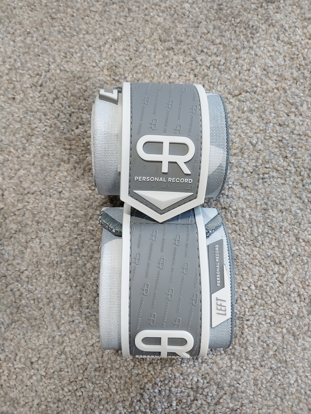 Personal Record WR Wrist Wraps in Light Gray and White
